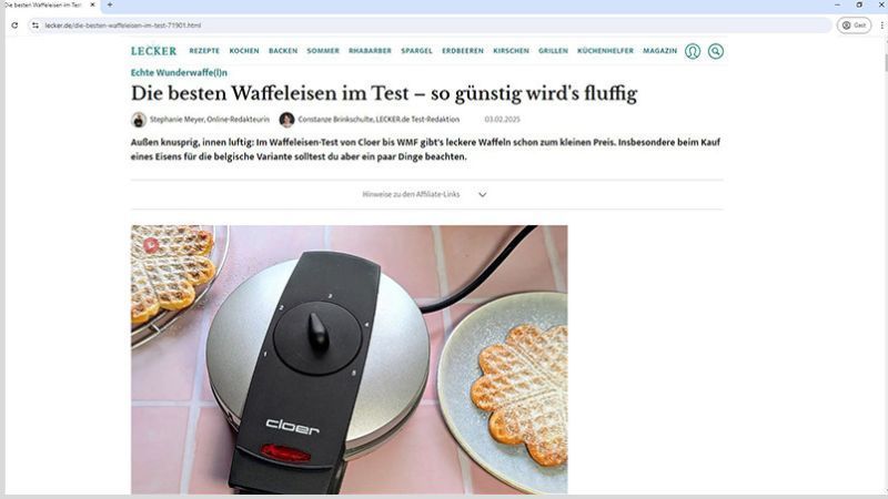 Preis-Leistungs-Sieger im LECKER.de-Test – Cloer 1629 Waffeleisen