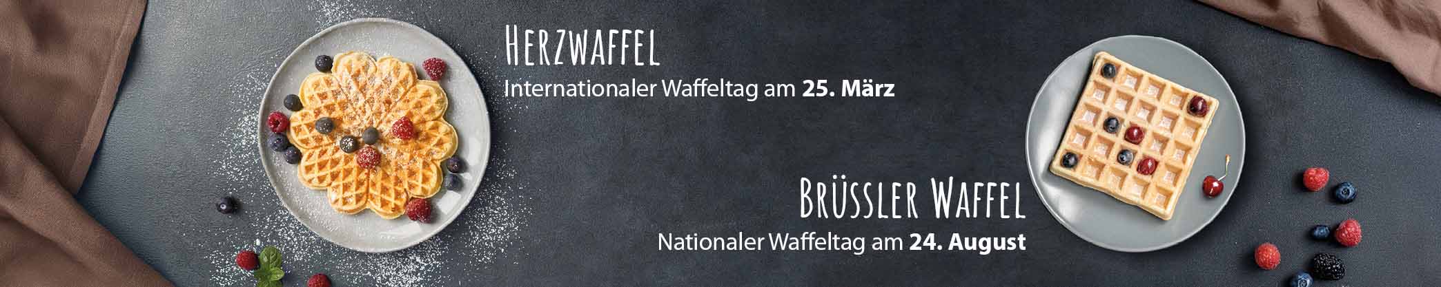 Eine Herzwaffel und eine Brüssler Waffel auf einem Teller
