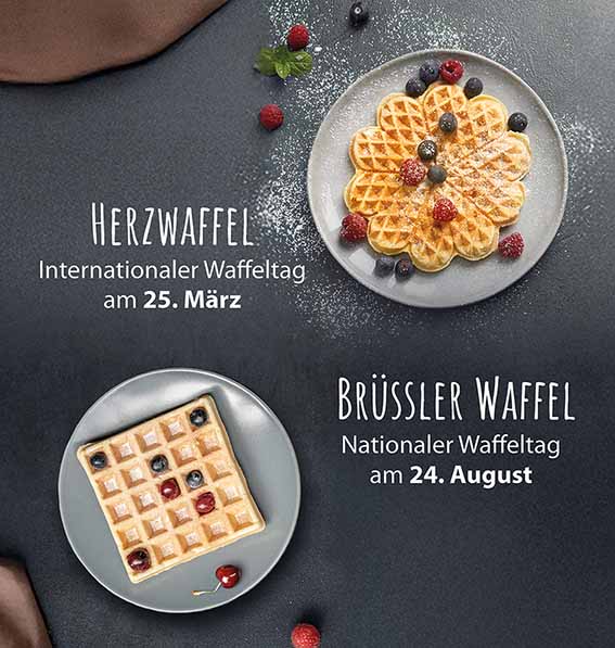 Eine Herzwaffel und eine Brüssler Waffel auf einem Teller
