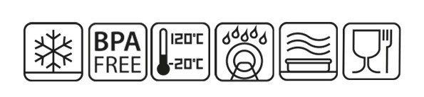 Das Bild zeigt Icons von Eigenschaften der Cloer Lunchboxen.